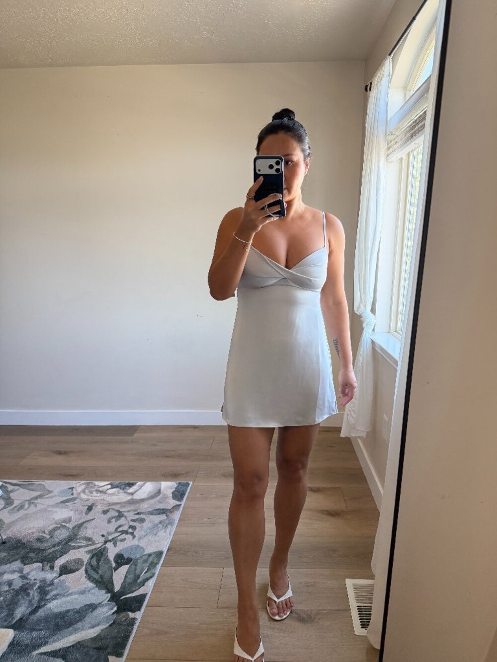 BP Slip Mini Dress Blue | Twisted Front Satin | Adjustable Straps | M | NWT